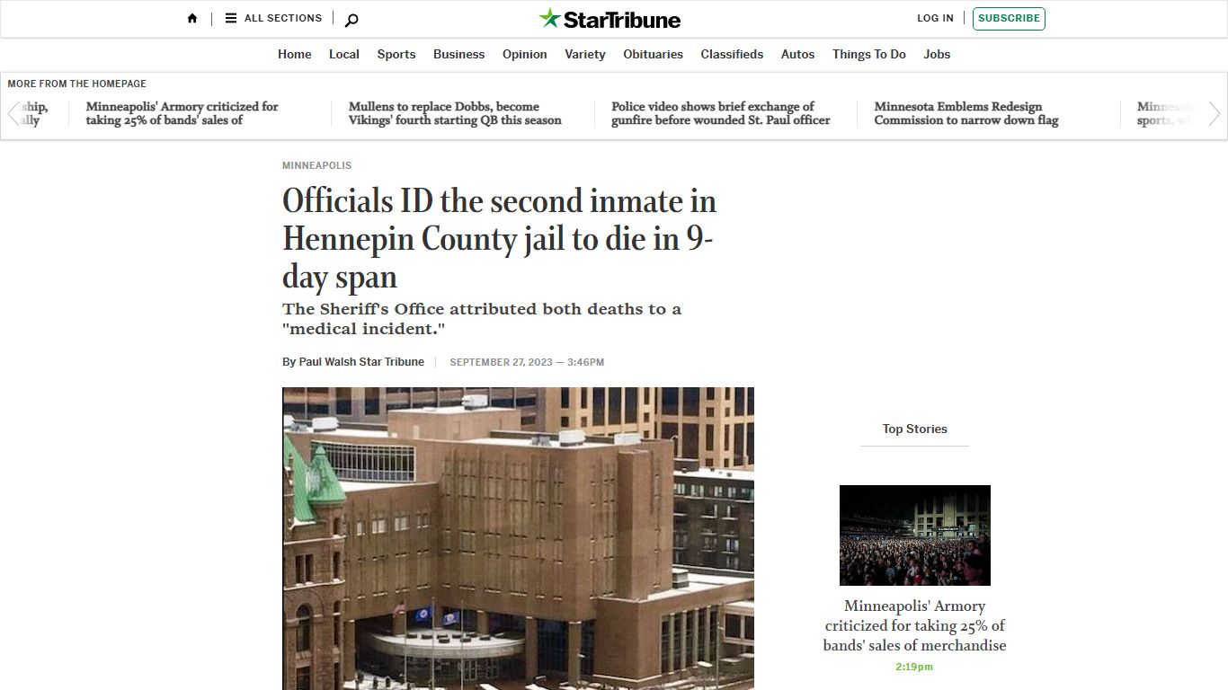 Officials ID the second inmate in Hennepin County jail to die in 9-day span